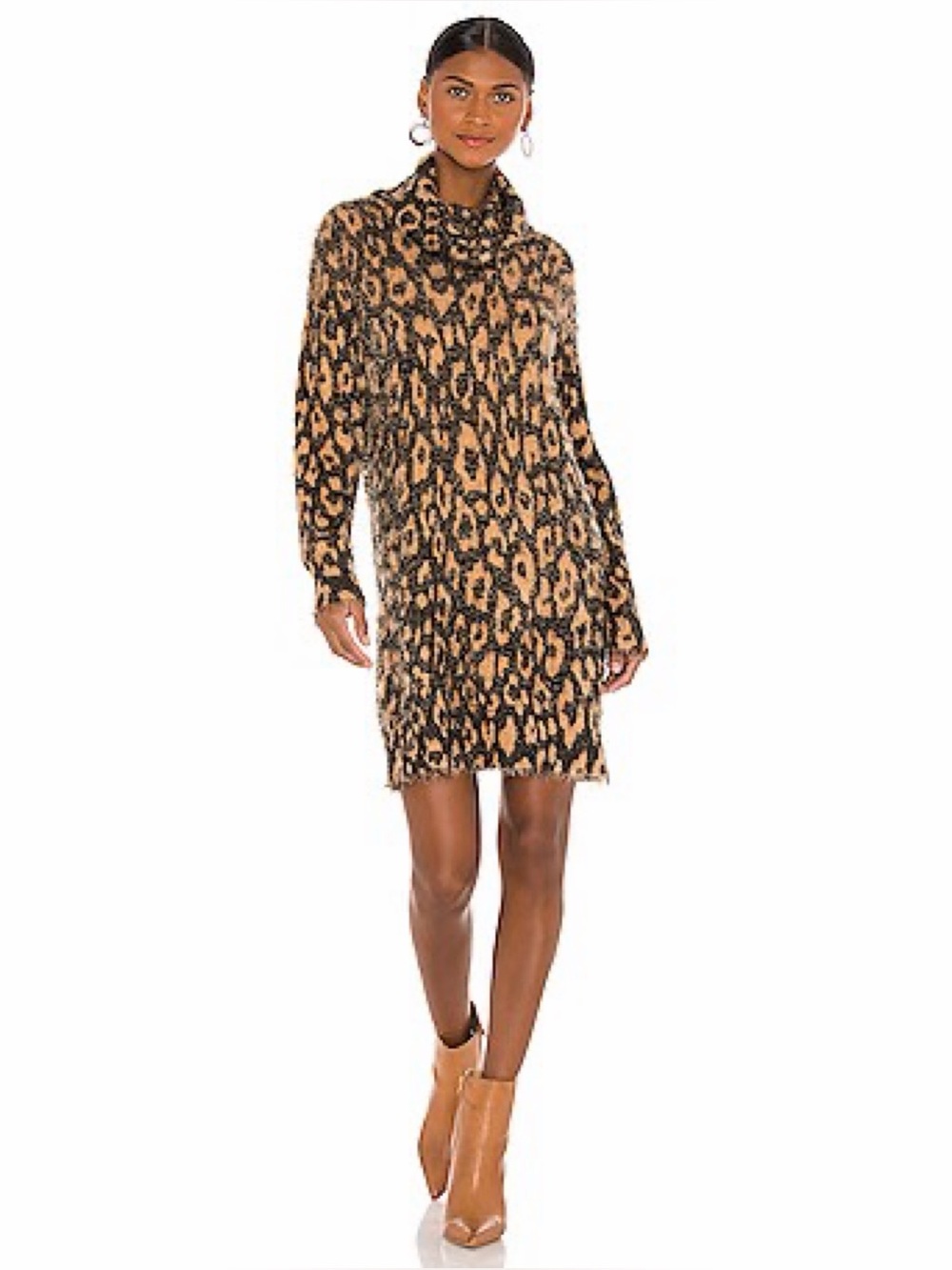 Show Me Your MuMu Fatima Turtleneck Dress in Fuzzy Leopard Knit
